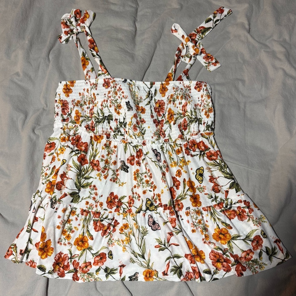 Floral Shirt with Tie Straps